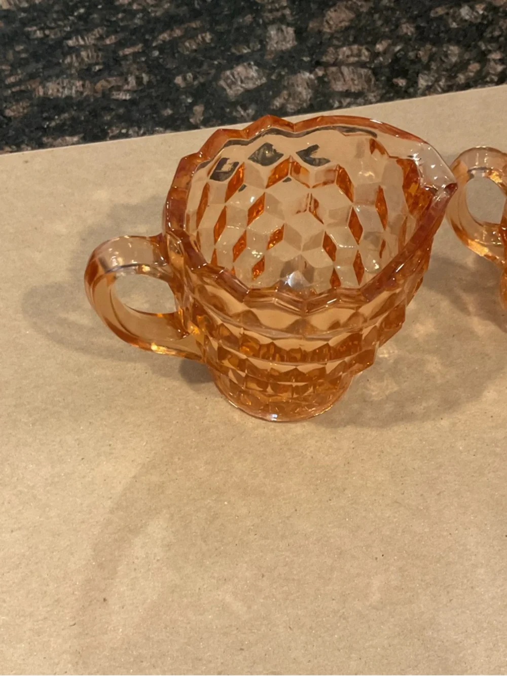 Vintage Pink Depression Glass Creamer and Covered Sugar Set with Original Box